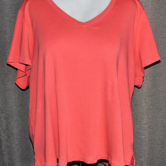 Like New! J. Jill Perfect Pima V-Neck Short Sleeve Tee in Coral Pink/Orange - Picture 1 of 4
